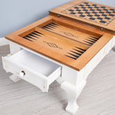 Masa alb antichizat din lemn pentru sah si table L. 110x l. 68 x H. 46 cm